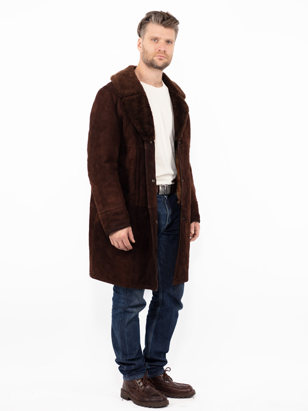 Vintage 70's Men Sheepskin Coat in Brown