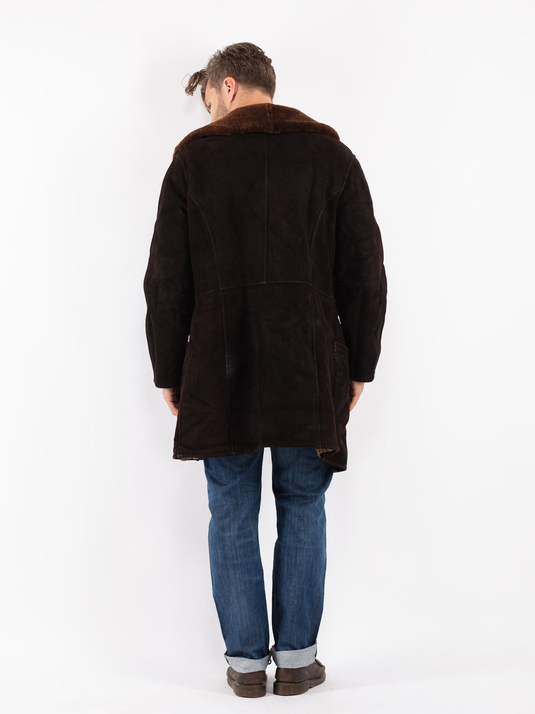 Vintage 70's Men Sheepskin Shearling Coat in Brown