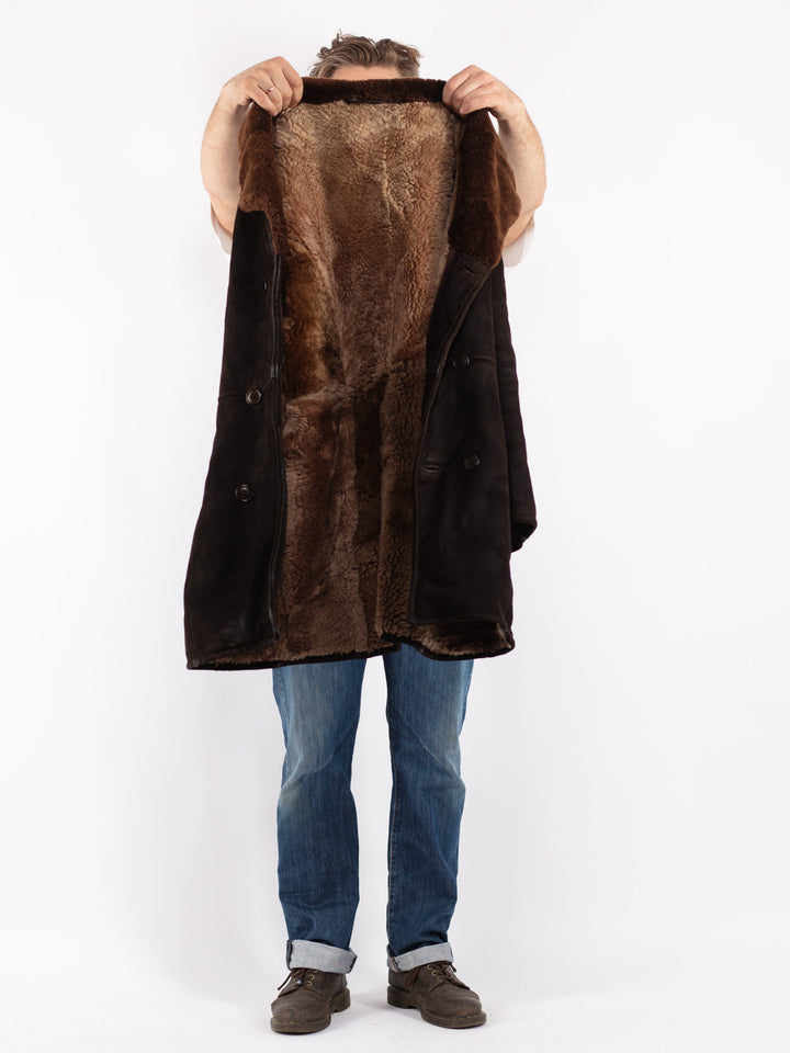 Vintage 70's Men Sheepskin Shearling Coat in Brown
