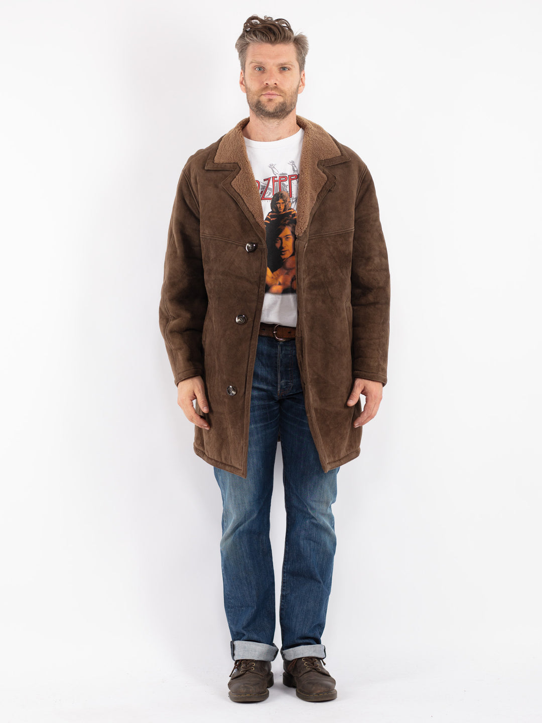 Vintage Men Sheepskin Coat in Beige