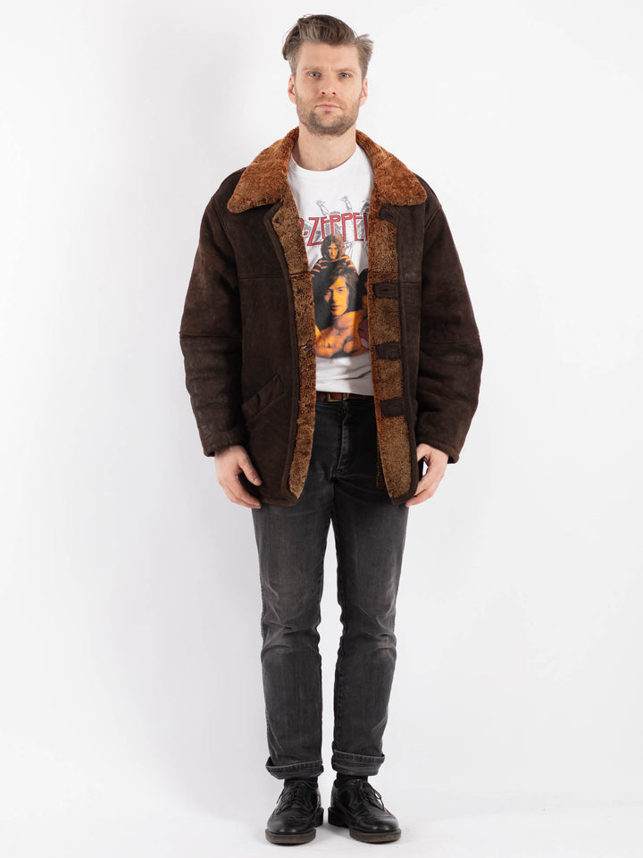 Vintage 70's Men Sheepskin Shearling in Brown