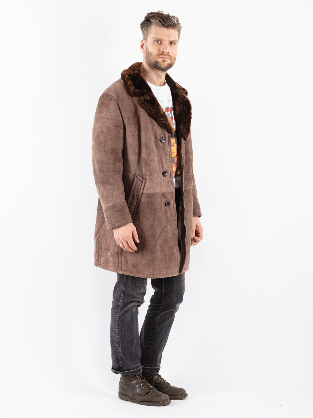 Vintage 70's Men Sheepskin Coat in Brown