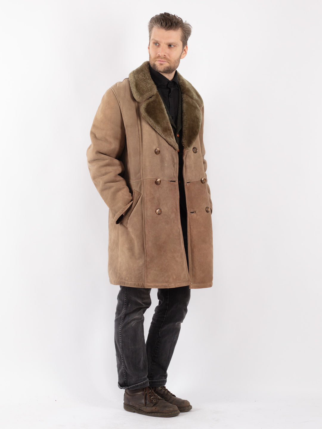 Vintage 70's Men Sheepskin Coat in Beige