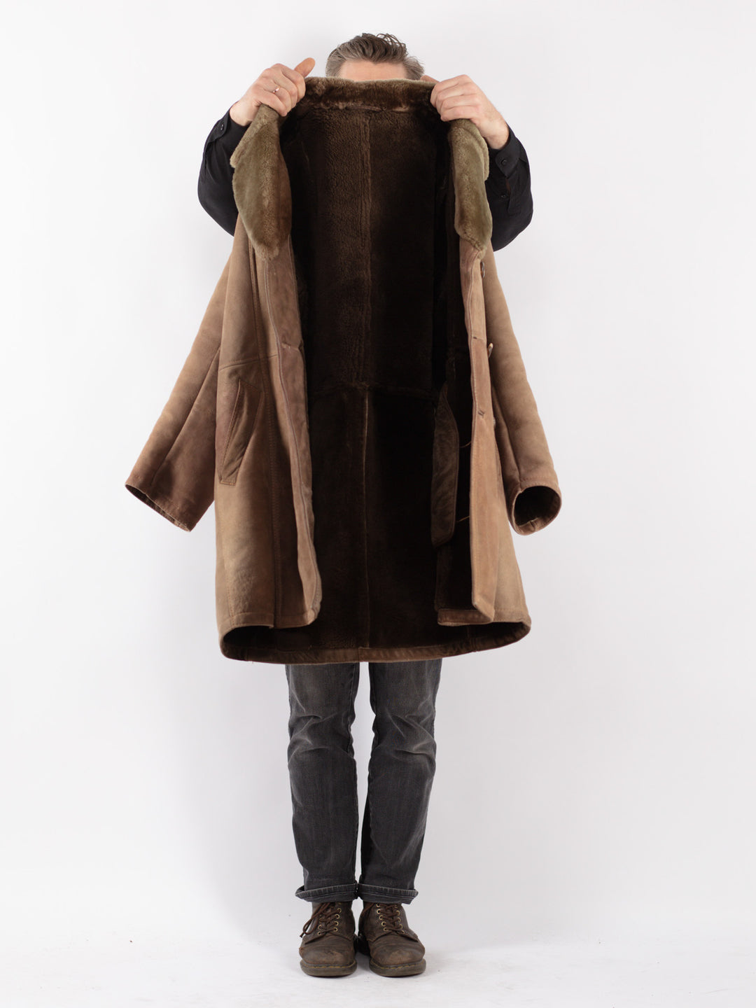 Vintage 70's Men Sheepskin Coat in Beige