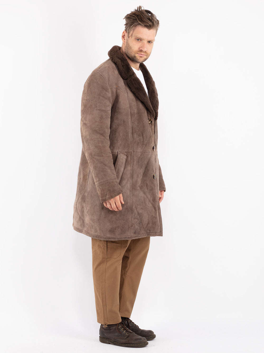 Vintage 70's Men Sheepskin Coat in Beige