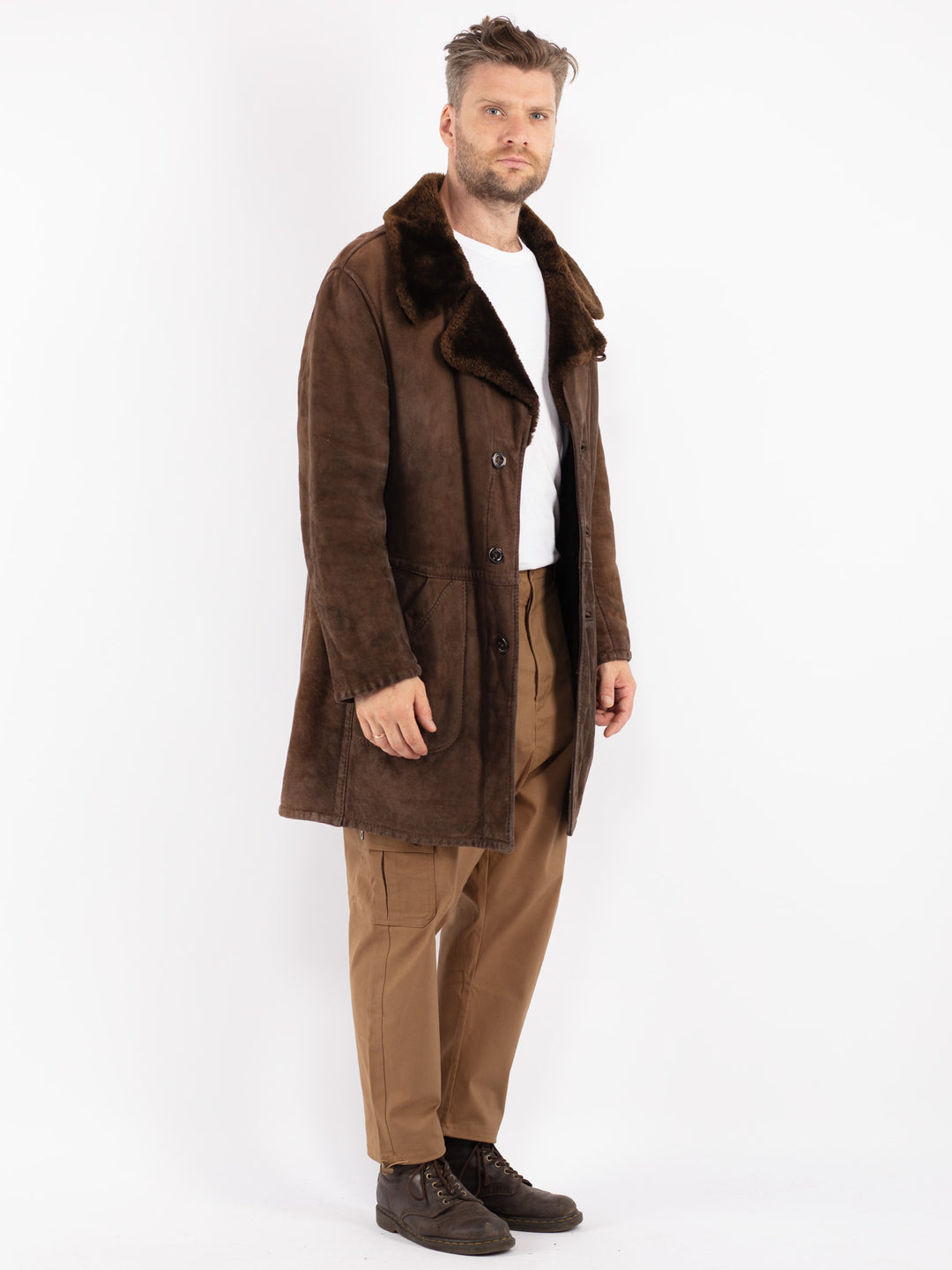 Vintage 70's Men Sheepskin Coat in Brown