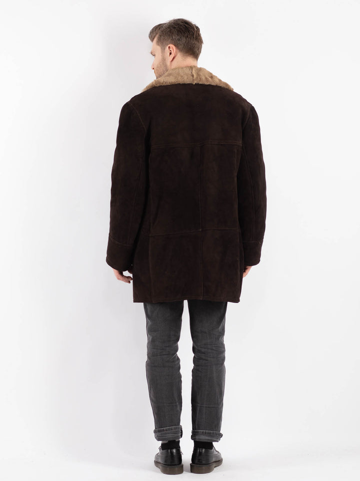 Vintage 70's Men Sheepskin Shearling Coat in Brown