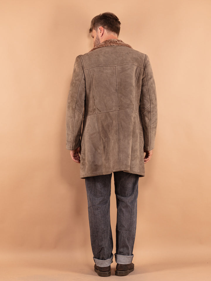 Vintage 70's Men Sheepskin Coat in Beige