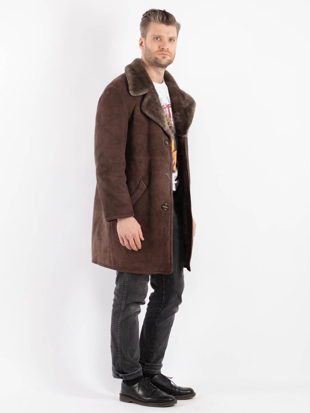 Vintage 70's Men Sheepskin Coat in BrownZ499