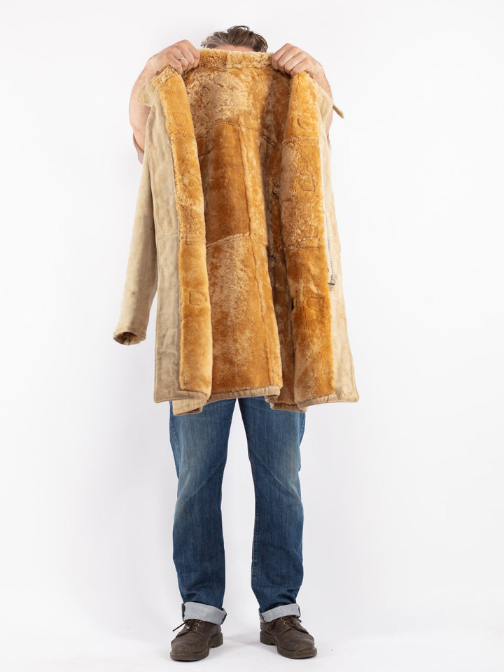 Vintage Men Sheepskin Coat in Beige
