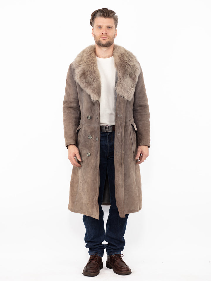 Vintage 70's Men Sheepskin Coat in Faded Gray