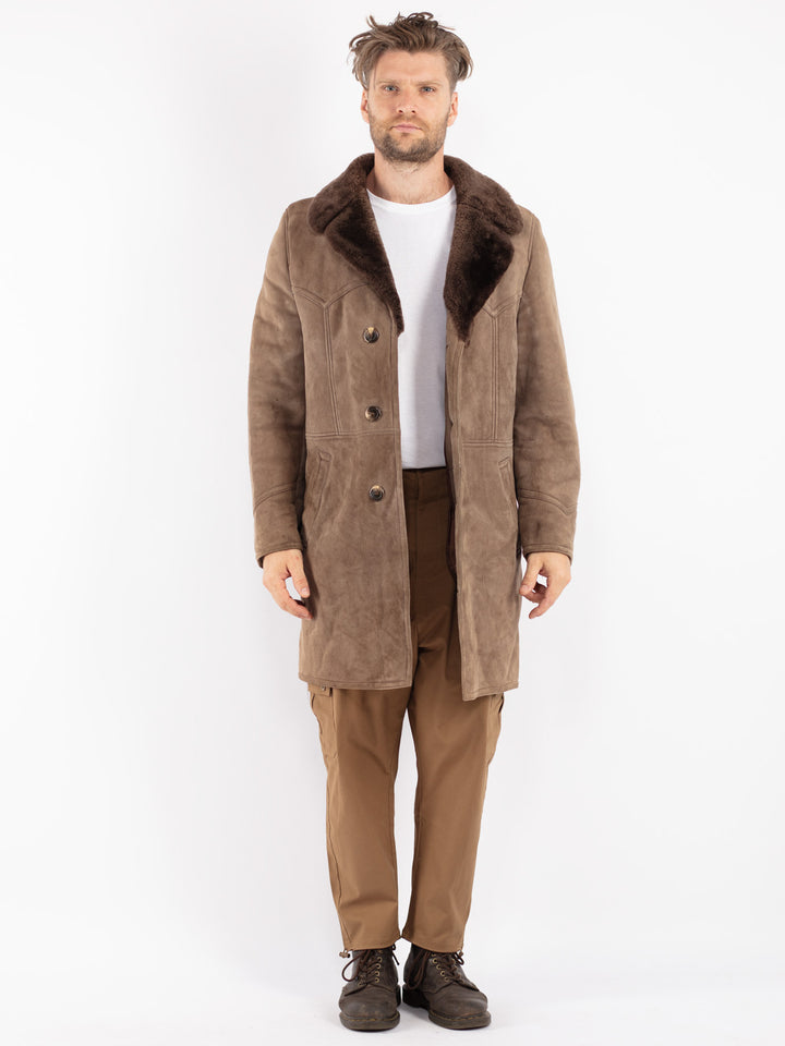 Vintage 70's Men Sheepskin Coat in Beige