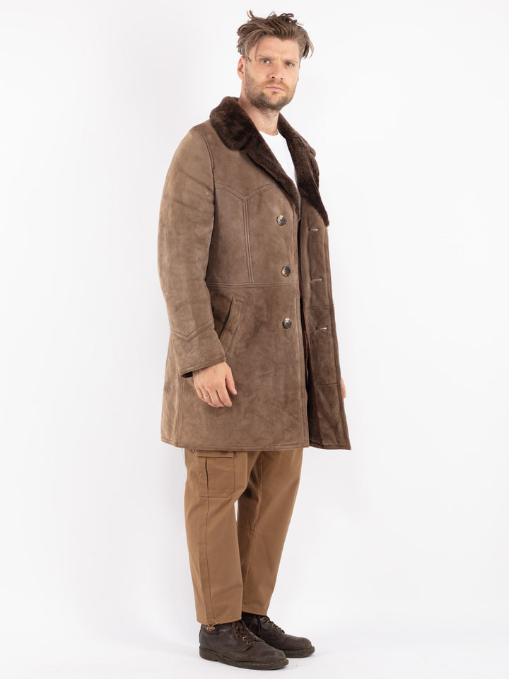 Vintage 70's Men Sheepskin Coat in Beige