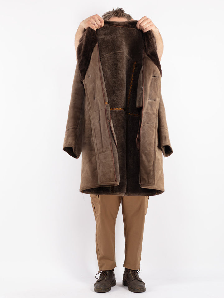 Vintage 70's Men Sheepskin Coat in Beige