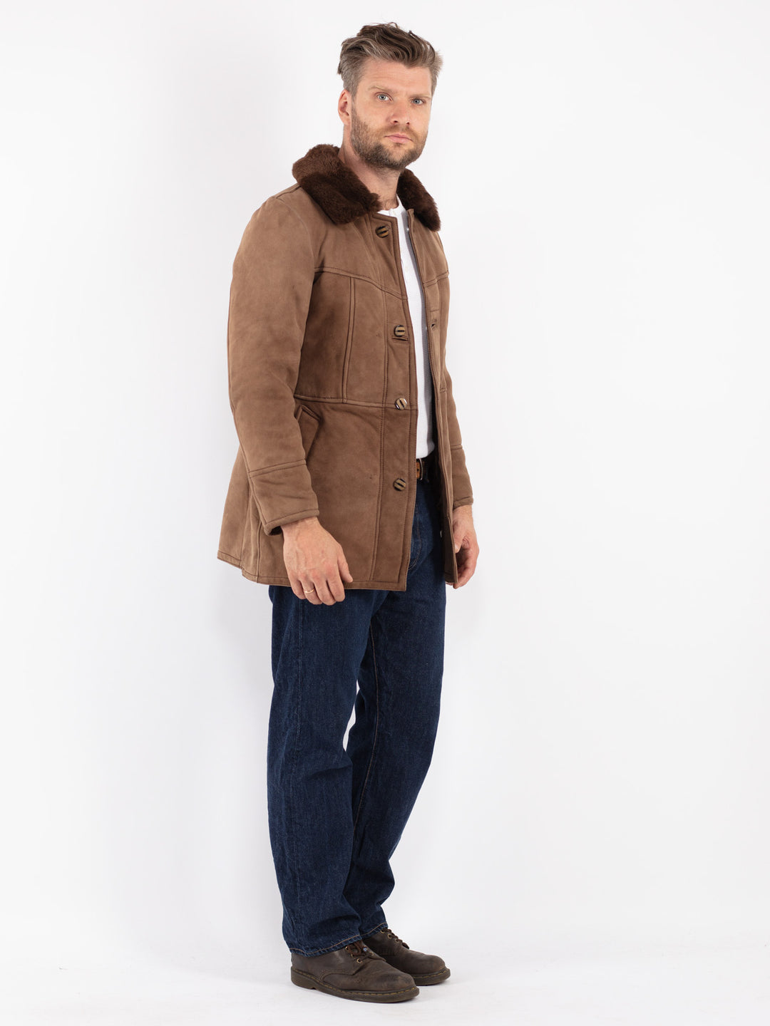 Vintage Men Sheepskin Coat in Beige