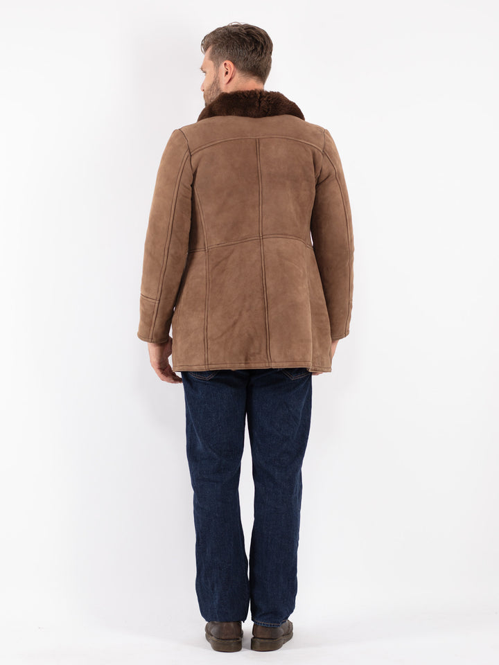 Vintage Men Sheepskin Coat in Beige