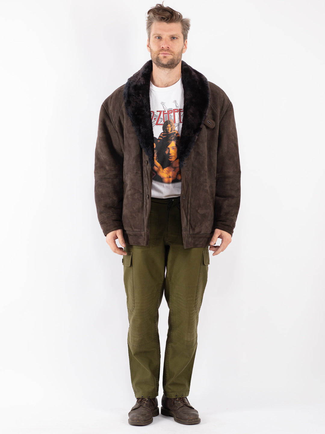 Vintage 70's Men Sheepskin Coat in Brown