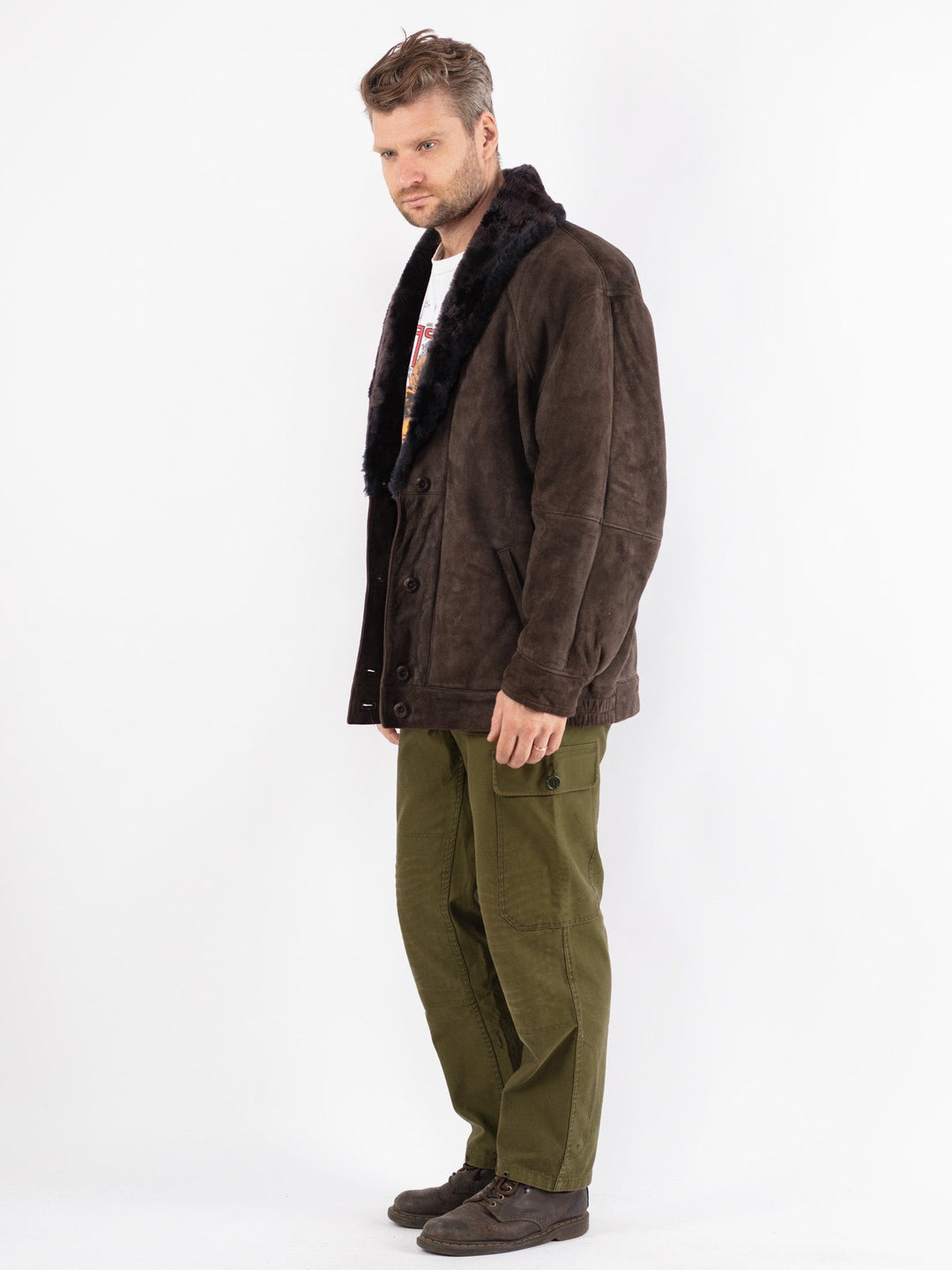 Vintage 70's Men Sheepskin Coat in Brown