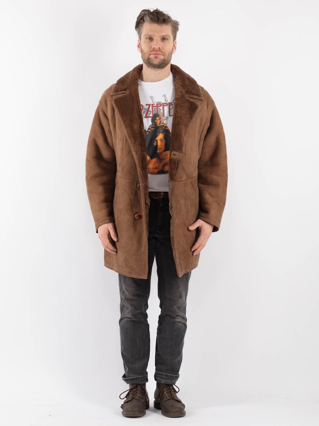 Vintage 70's Men Sheepskin Coat in BrownZ607