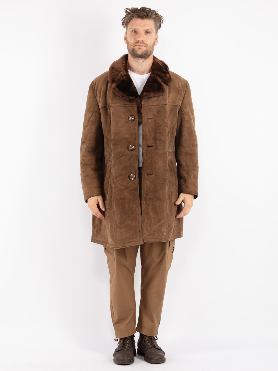 Vintage 70's Men Sheepskin Coat in Brown