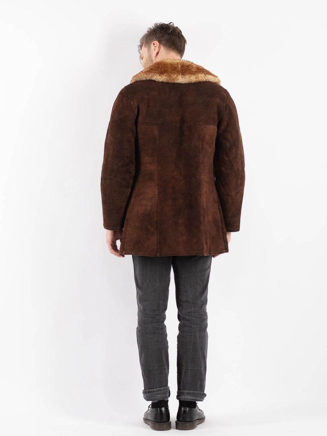 Vintage 70's Men Sheepskin Shearling Coat in Brown