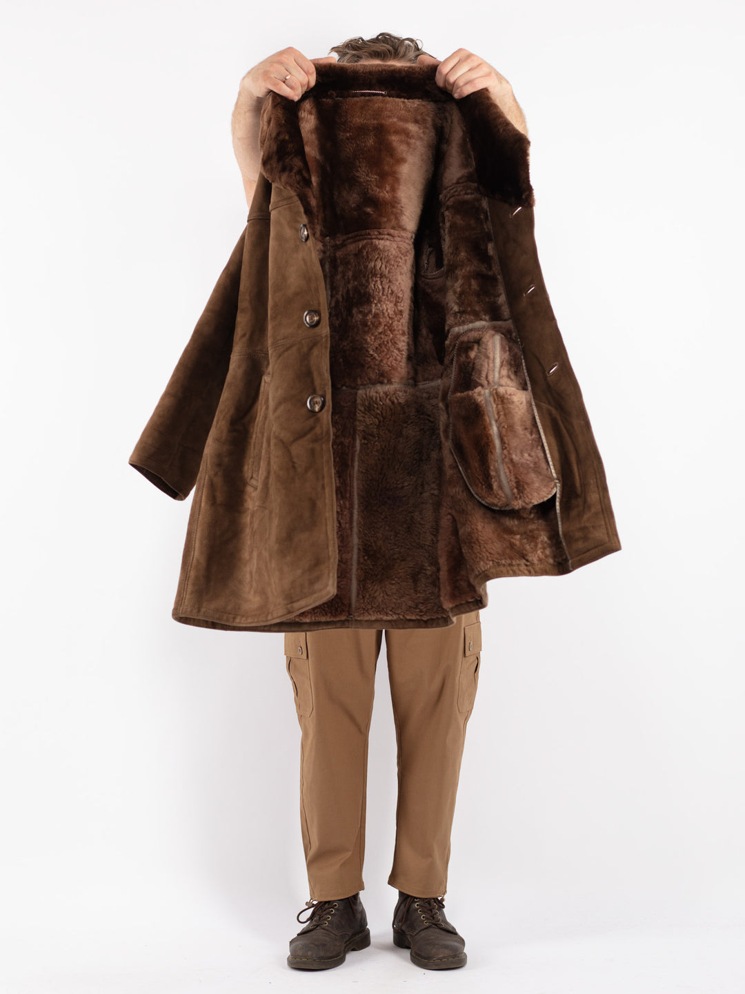 Vintage 70's Men Sheepskin Coat in Brown