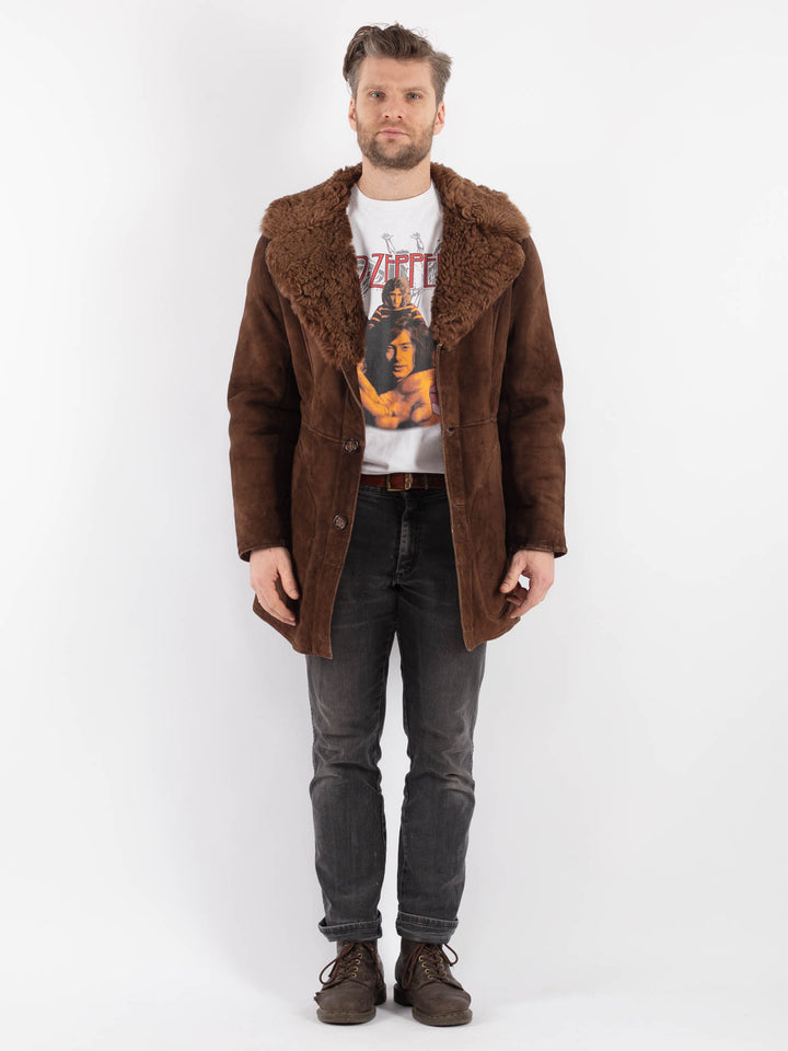 Vintage Men Sheepskin Coat in BrownZ608