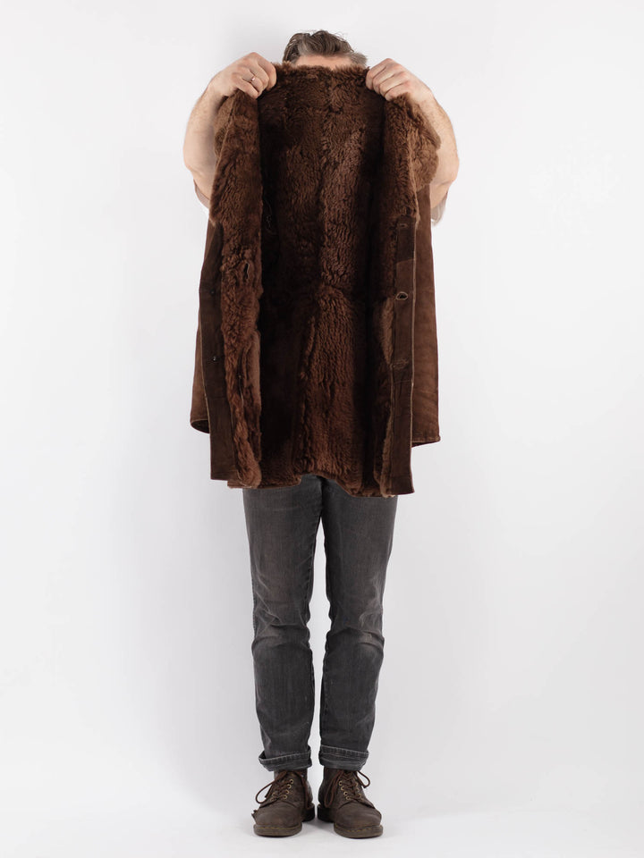 Vintage Men Sheepskin Coat in BrownZ608