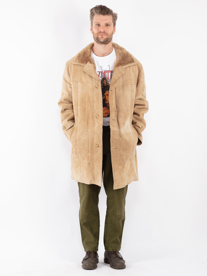 Vintage Men Sheepskin Coat in Beige
