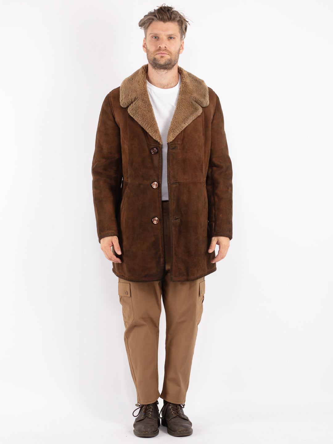 Vintage 70's Men Sheepskin Coat in Brown