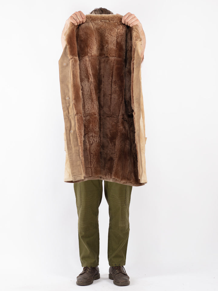 Vintage Men Sheepskin Coat in Beige