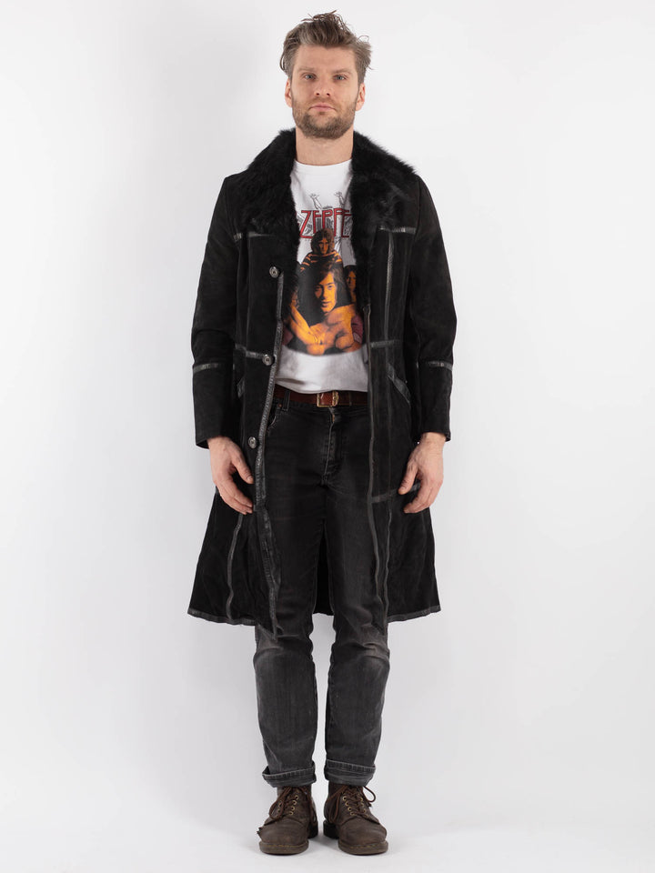 Vintage Men Sheepskin Coat in Black