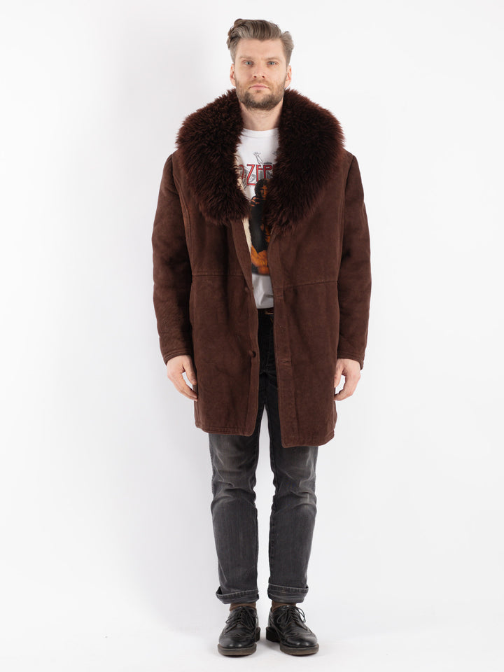 Vintage 70's Men Sheepskin Shearling Coat in Brown