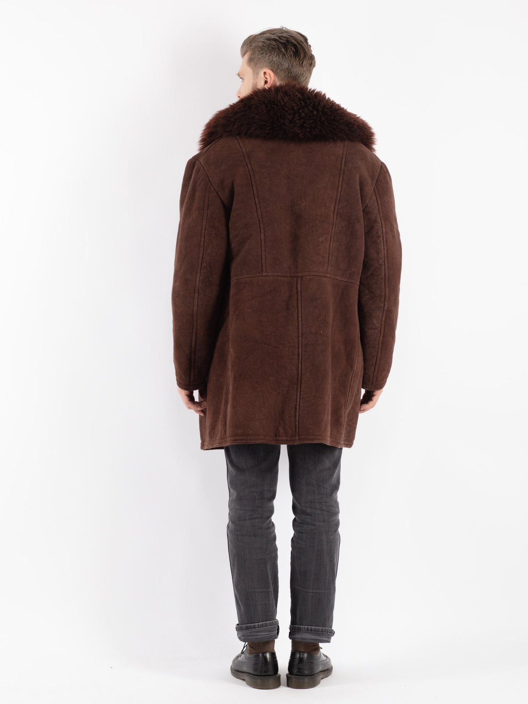 Vintage 70's Men Sheepskin Shearling Coat in Brown