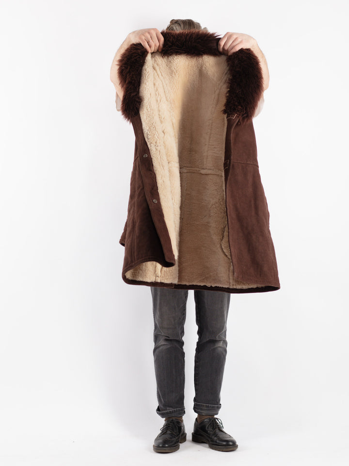Vintage 70's Men Sheepskin Shearling Coat in Brown