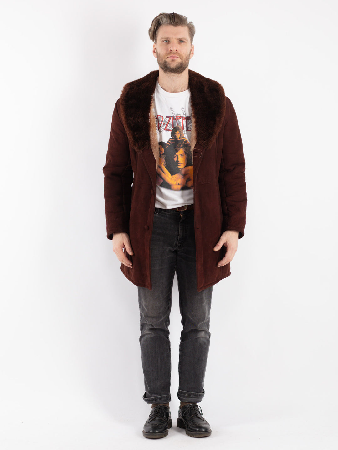 Vintage 70's Men Sheepskin Coat in Brown