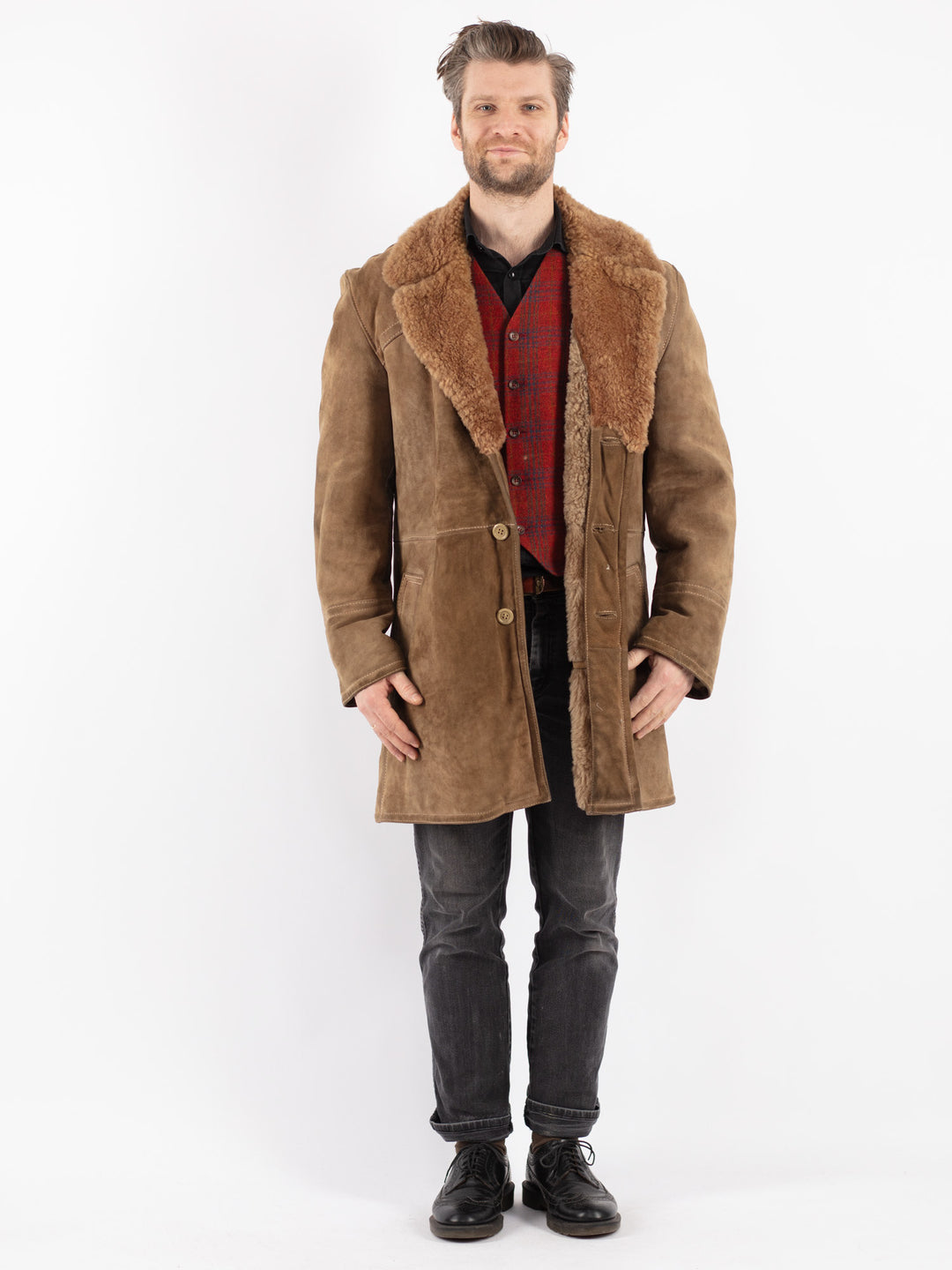 Vintage 70's Men Sheepskin Coat in Beige