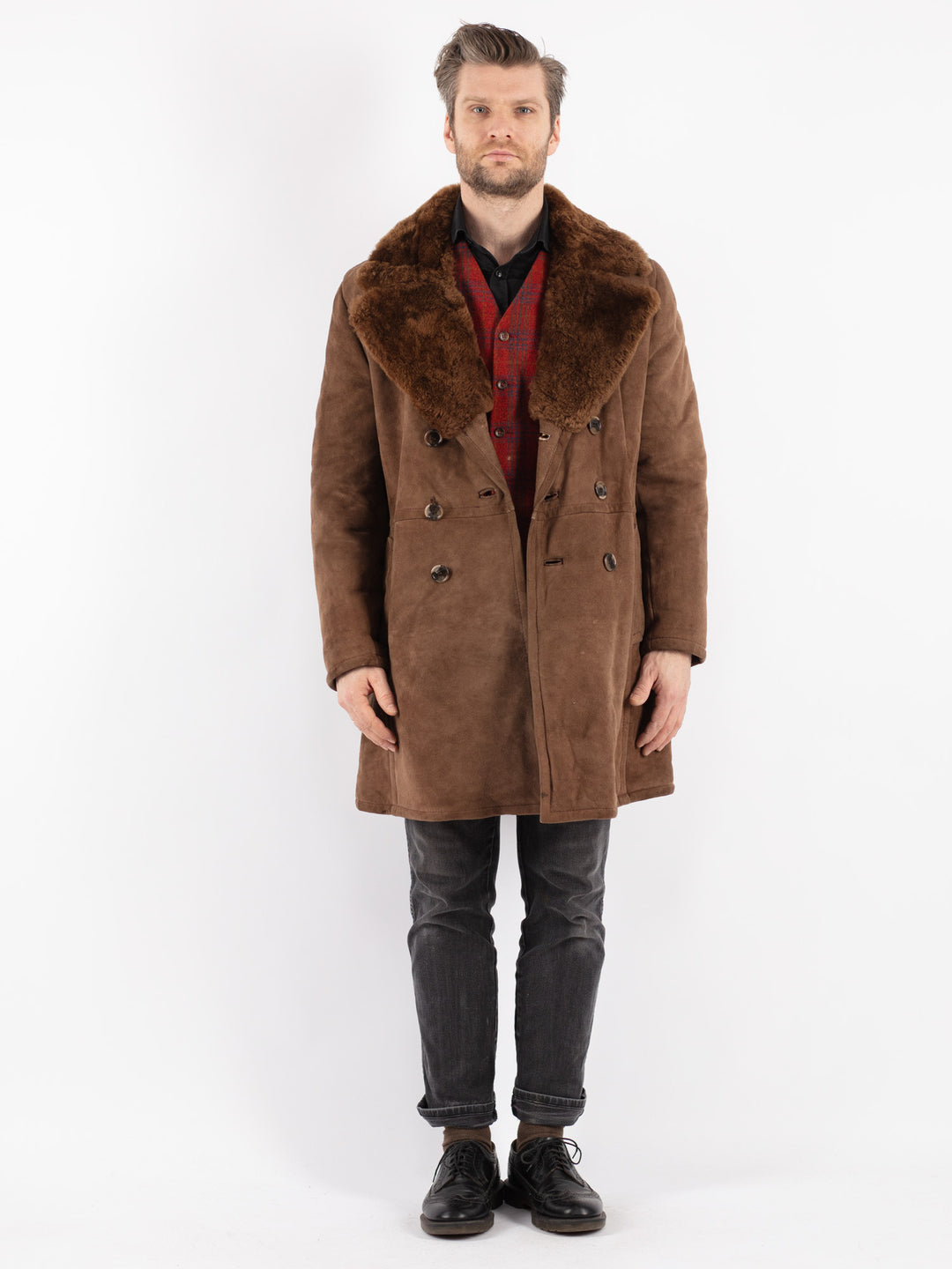 Vintage 70's Men Sheepskin Coat in Brown