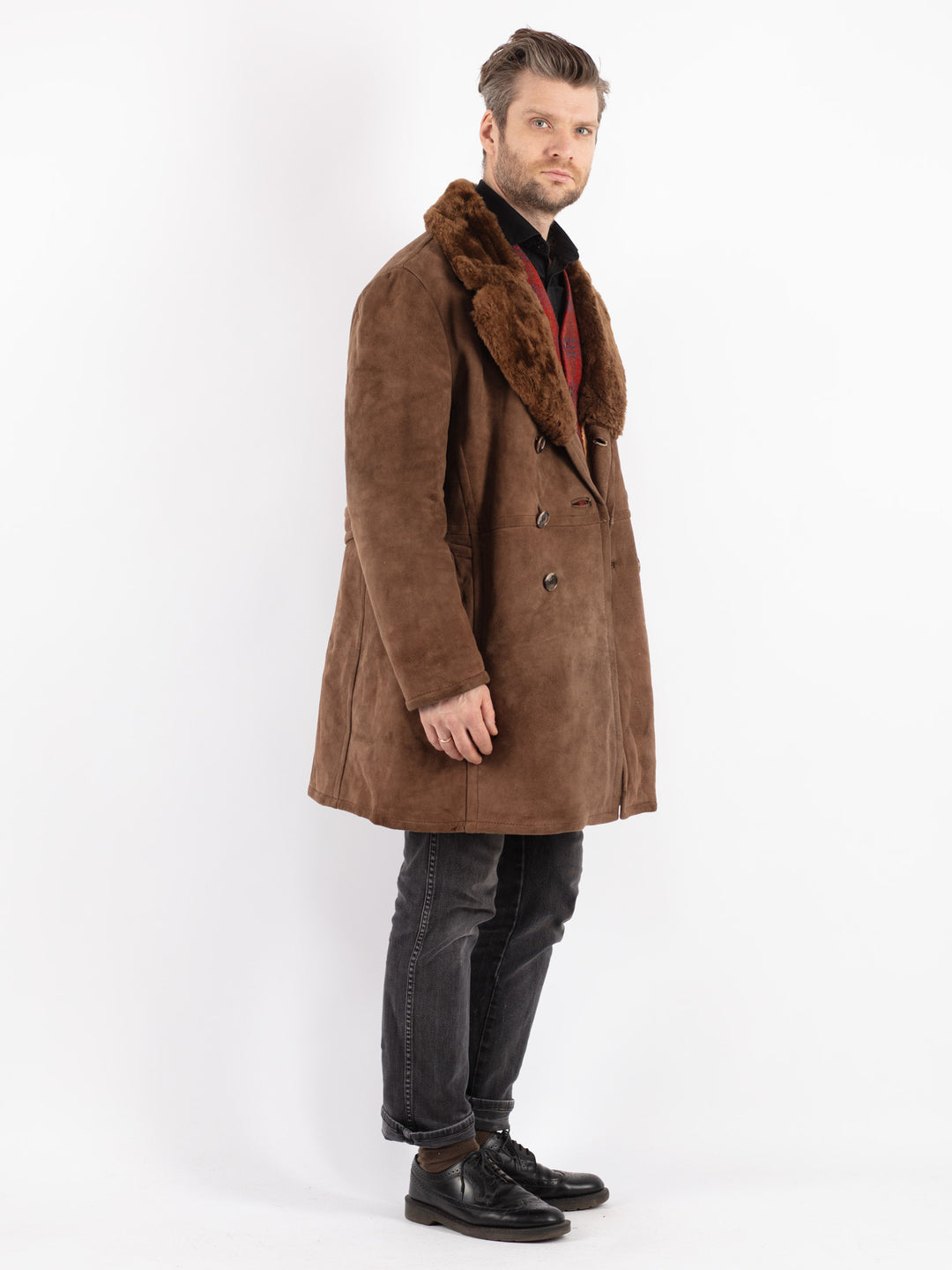 Vintage 70's Men Sheepskin Coat in Brown