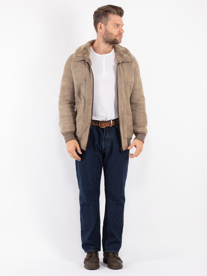 Vintage 70's Men Sheepskin Jacket in Beige