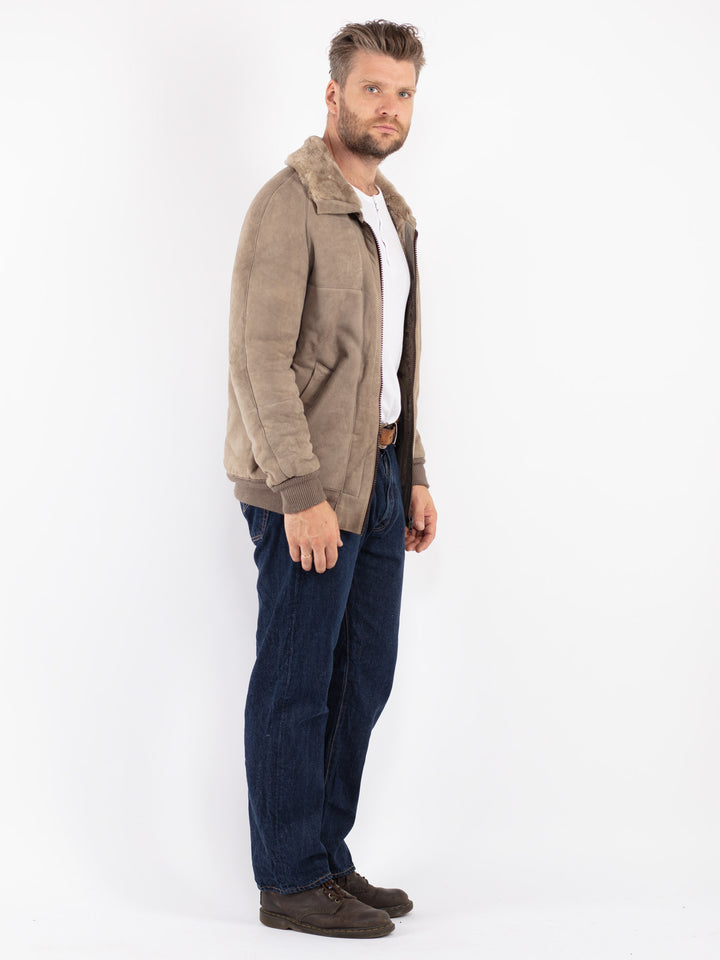 Vintage 70's Men Sheepskin Jacket in Beige