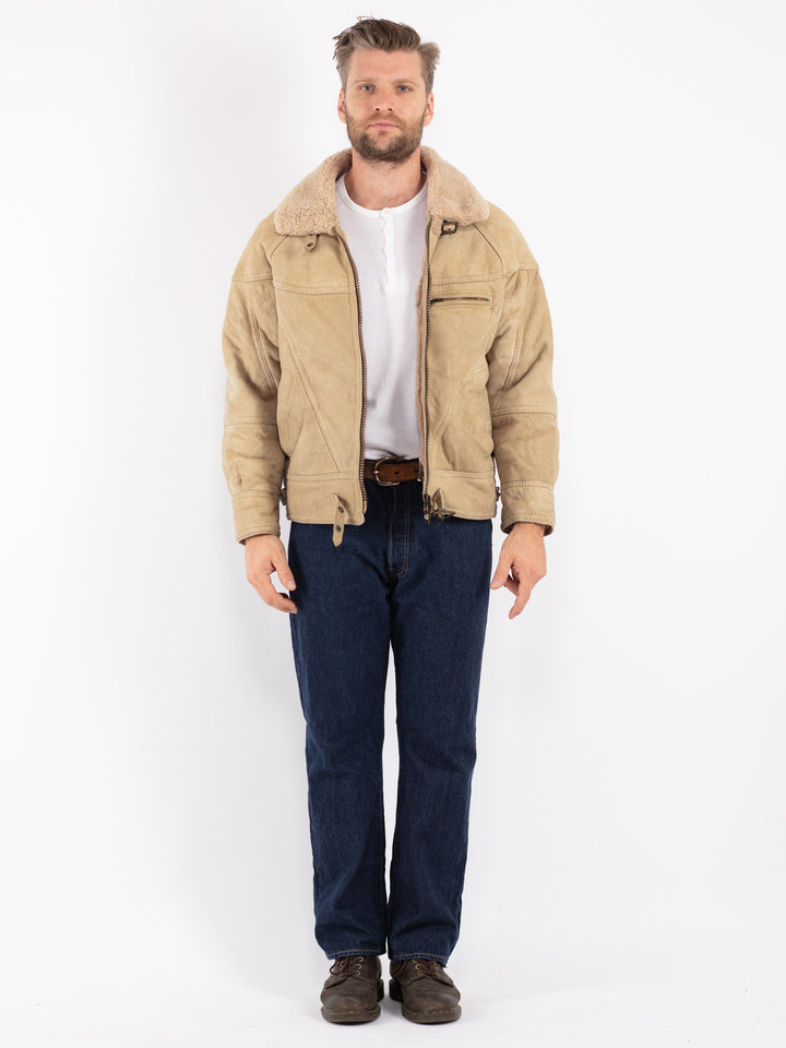 Vintage 70's Men Sheepskin Jacket in Beige