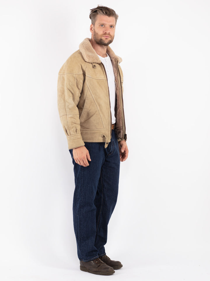 Vintage 70's Men Sheepskin Jacket in Beige