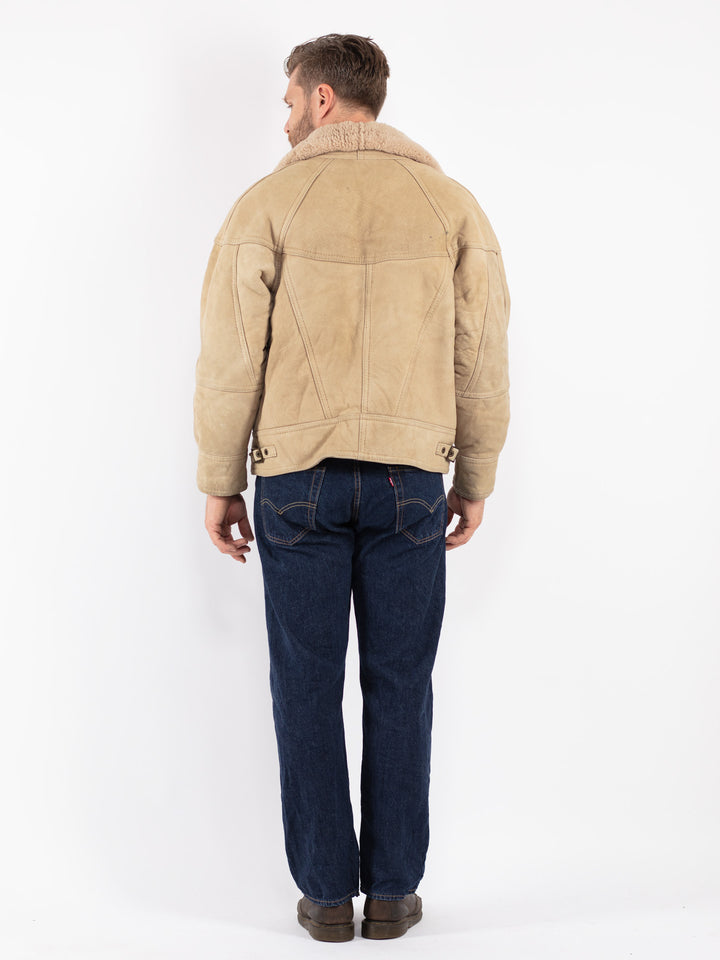 Vintage 70's Men Sheepskin Jacket in Beige