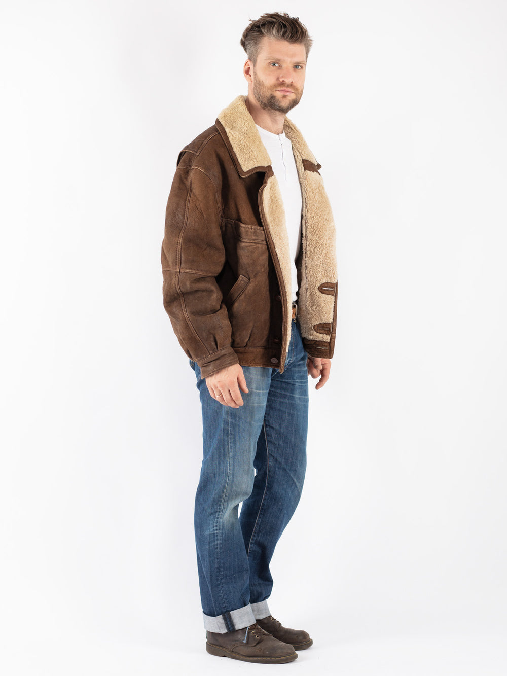 Vintage 70's Men Sheepskin Jacket in Brown