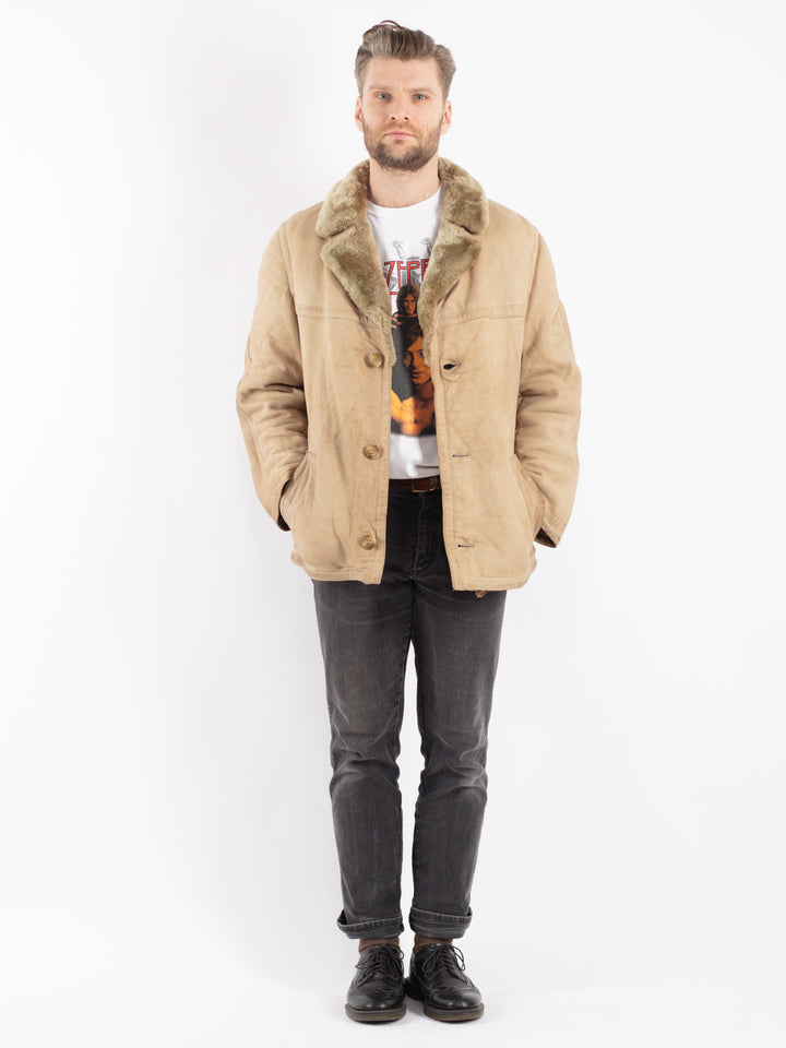 Vintage 70's Men Sheepskin Jacket in Beige