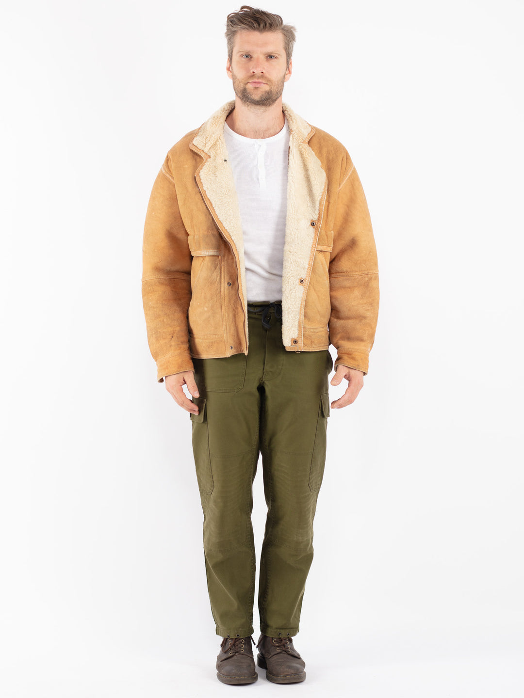 Vintage 70's Men Sheepskin Jacket in Beige