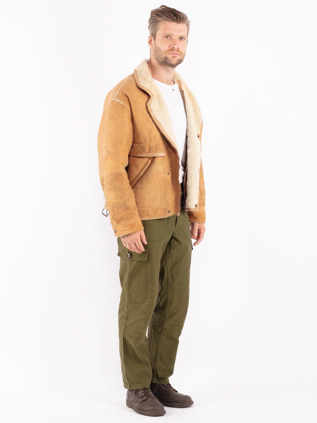 Vintage 70's Men Sheepskin Jacket in Beige