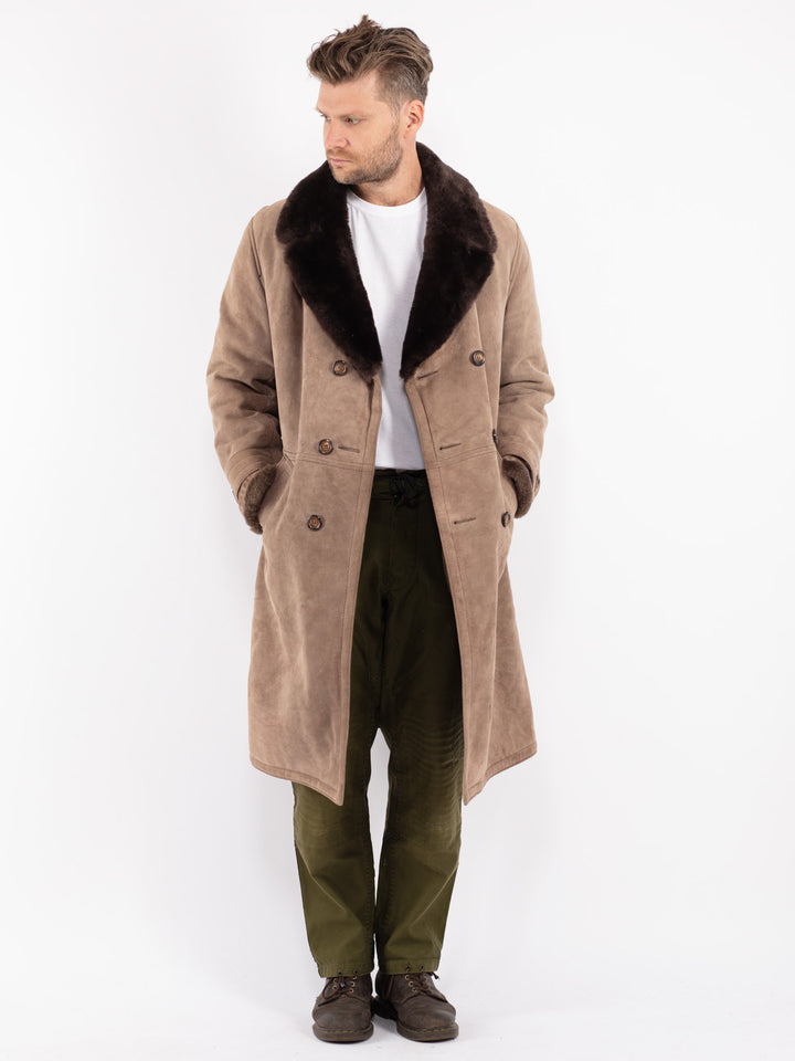 Vintage 70's Men Sheepskin Coat in Beige