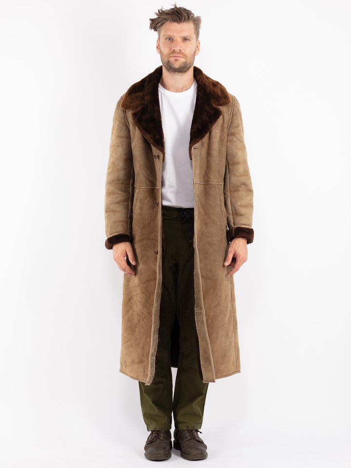 Vintage 70's Men Sheepskin Coat in Beige
